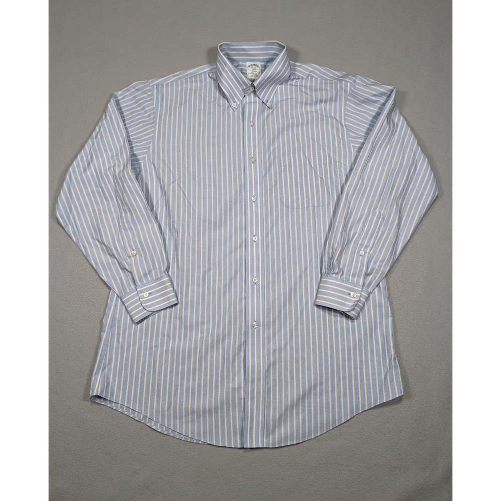 Brooks Brothers Regent Shirt 16-2/3 Blue White Stripe Non-Iron Cotton Mens L